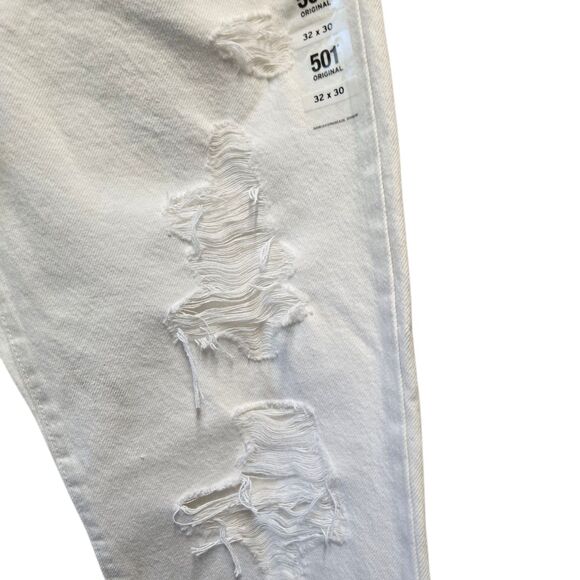 LEVI'S 501 Original Distressed Straight Leg Jeans  32X30 White - Picture 3 of 4